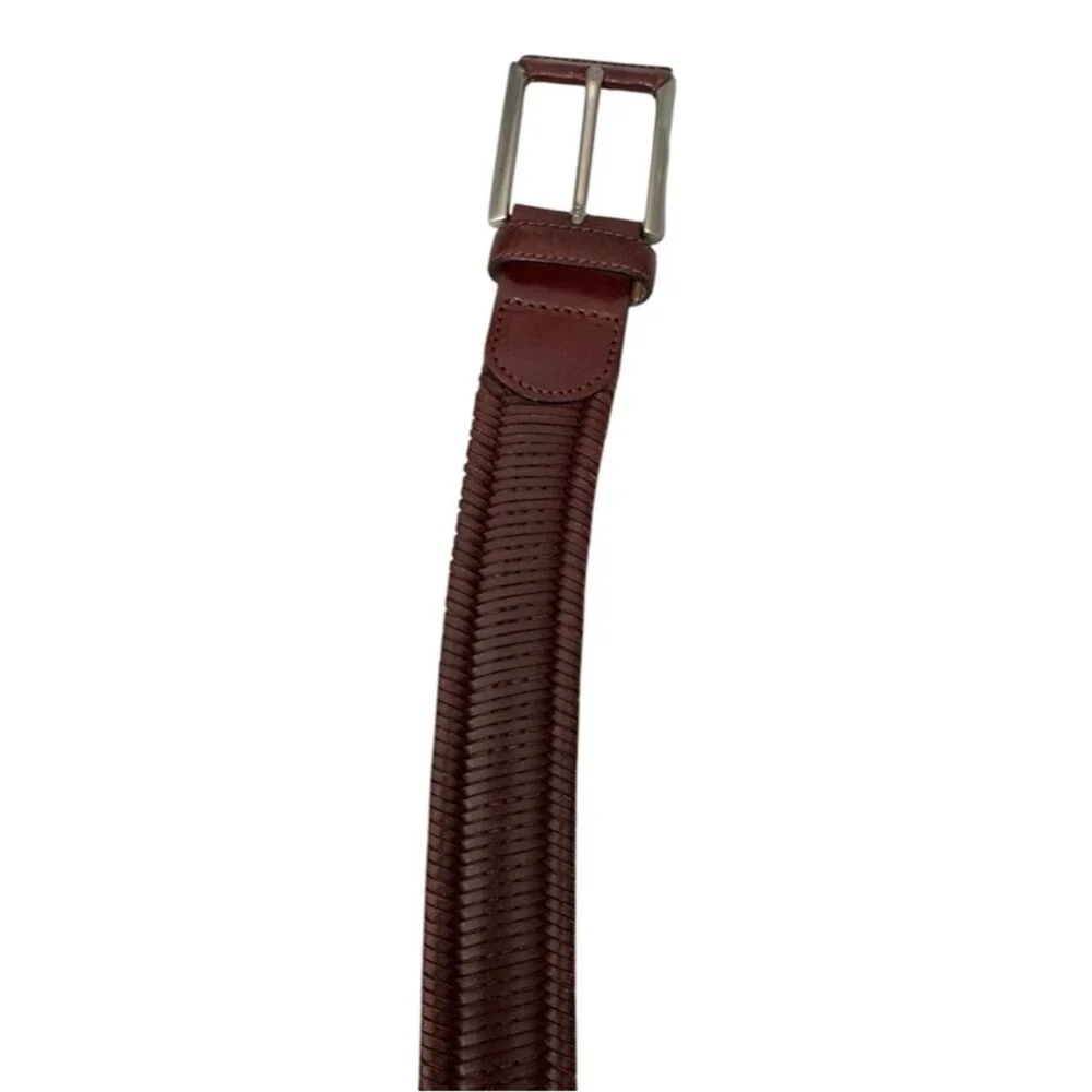 Brown Men’s Woven Leather Belt Sz 38 Made in Spain No Holes Adjustable Classic